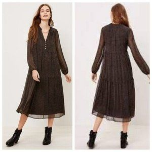 LOFT Split Neck Tiered Midi Dress NWT